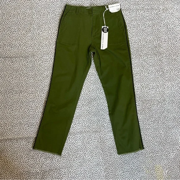 Celebrity Pink Olive Green High Rise Trousers Cropped Raw Hem Size 25 - Picture 6 of 6
